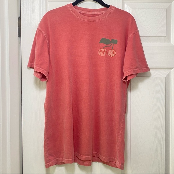 🍒 get back red cherry t shirt necklaces cherries fruit graphic tee womens pink - Picture 2 of 6